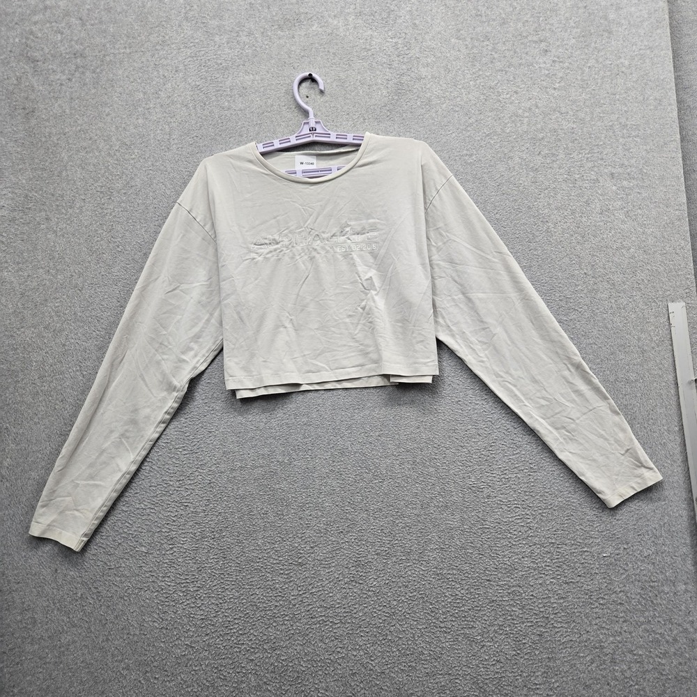Alphalete Women Shirt L Light Gray Logo Spellout Crop Lifestyle Fit Long Sleeve